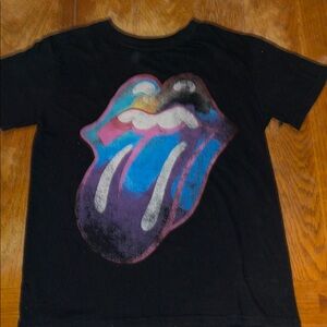 Rolling Stones Black T-Shirt with Colorful Mouth Graphic